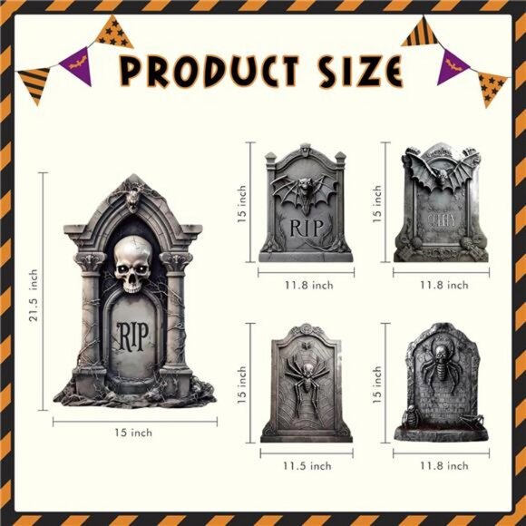 5 Pack Tombstone Halloween Decorations Plastic Yard Signs with Stakes, Graves - Picture 2 of 7